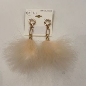 Gold Earrings w/ Rhinestones & Blush Pink Feathers